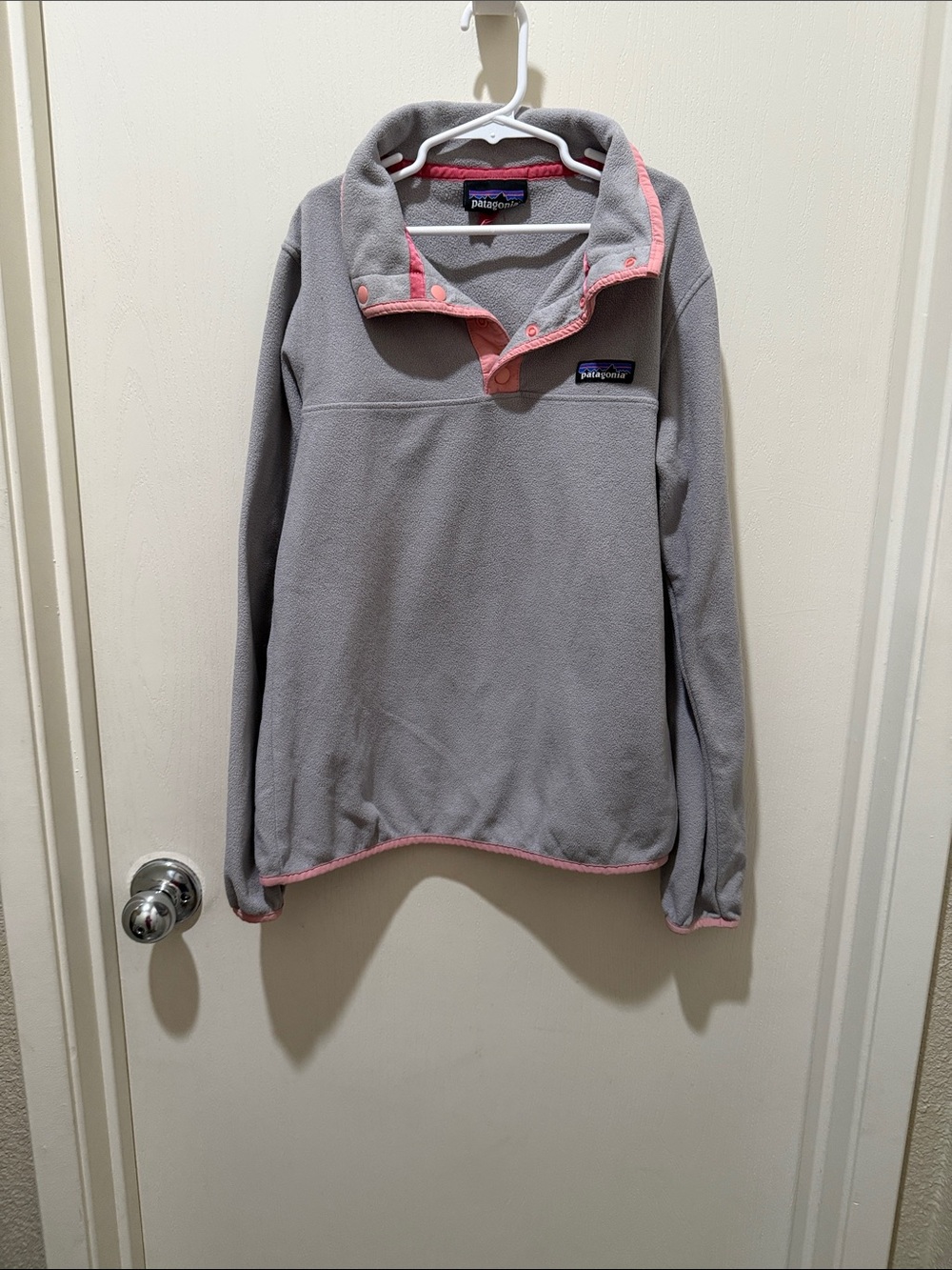 Patagonia Gray Fleece Pullover with Pink Trim